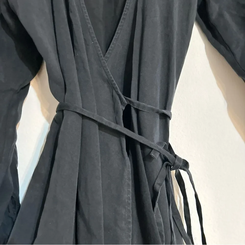 J. Crew Drapey Wrap Puff Sleeve Mini Sheath Dress Black XS Minimalist Capsule
